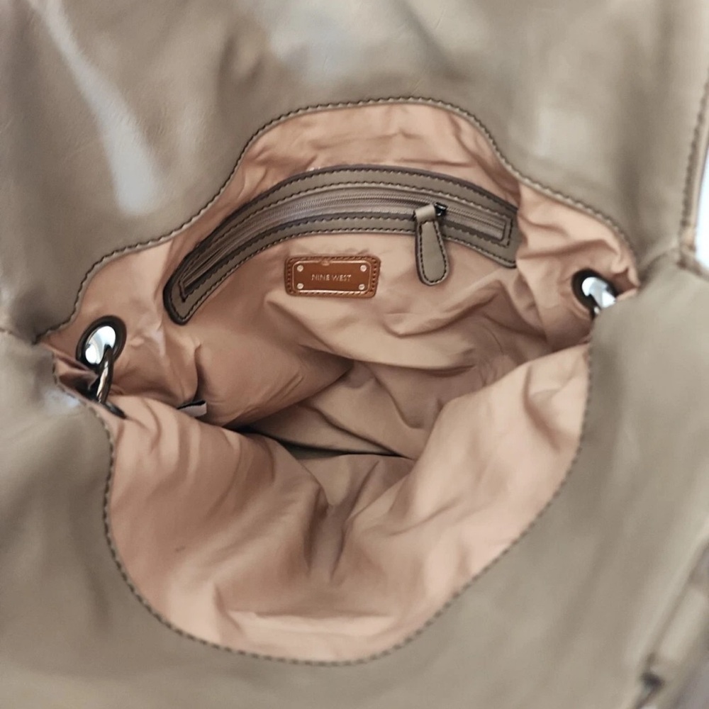 Vintage Nine West Taupe Fold Over Convertible Leather Tote Satchel - Picture 7 of 13
